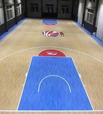 PVC Basketball Court-Maple&Blue wood embossed